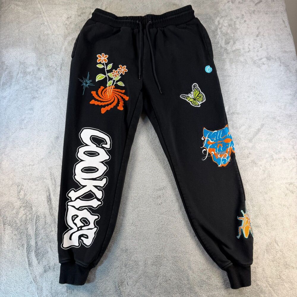 Cookies International Sweatpants Mens 2XL Black Embroidered Graphic Joggers